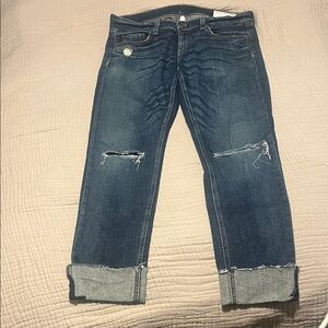 rag & bone Dark Blue Distressed Cropped Jeans